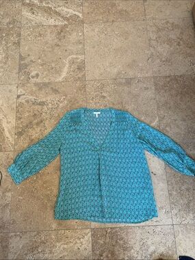 Joie Teal Floral V-Neck Blouse